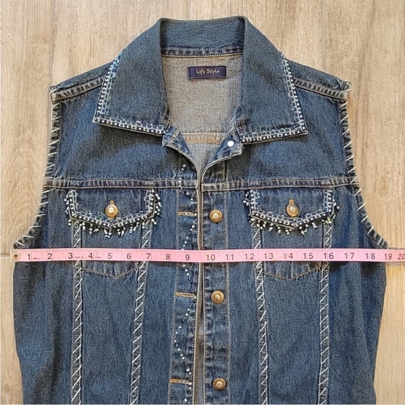 Vintage Denim Vest Womens Size S Fully Beaded Embroidered Southwestern Blue - Picture 2 of 7